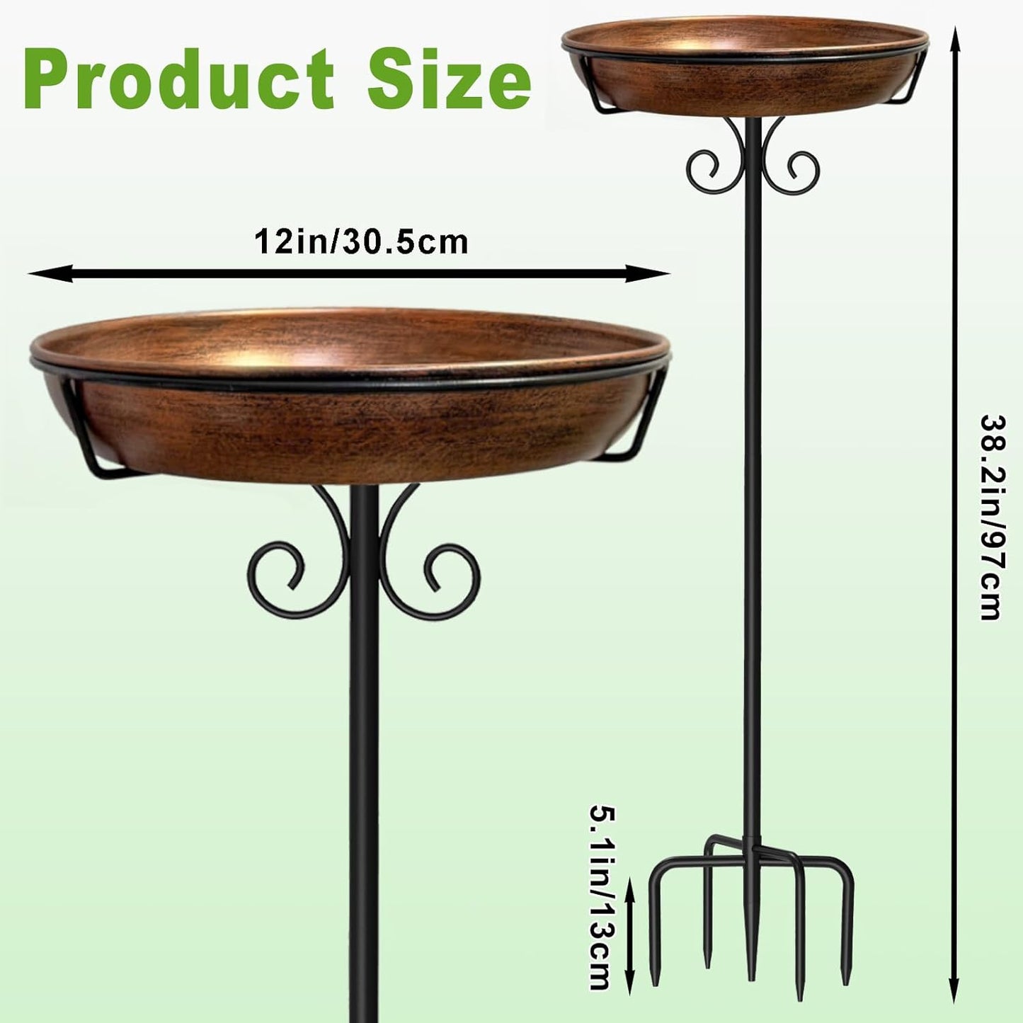 Skiennix 38-Inch Freestanding Bird Bath - Detachable Feeder Bowl with Sturdy Metal Stake | Vintage Bronze Finish