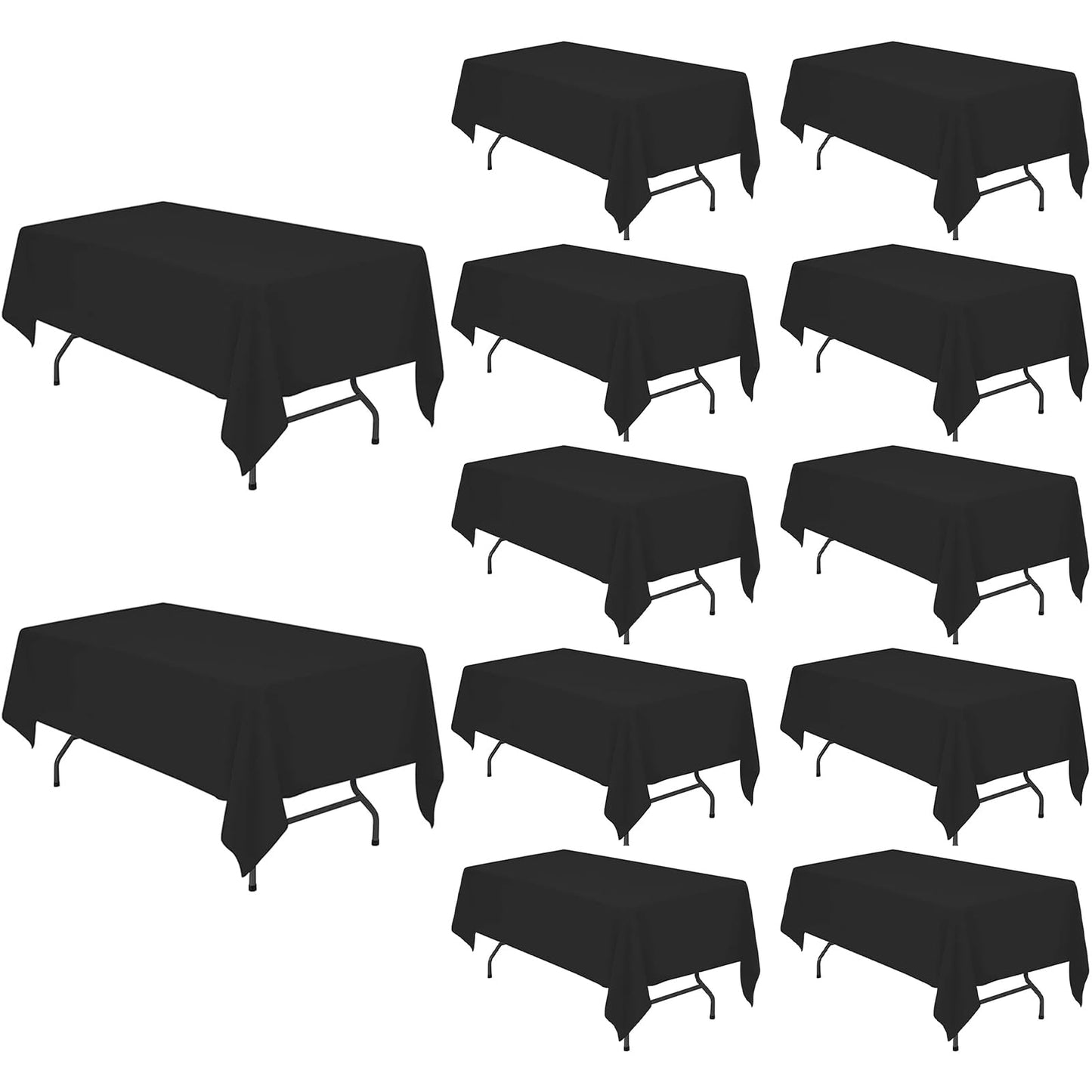 ZuGeo Polyester Rectangle Table Cloth,Table Cloths for 6 Foot Rectangle Tables,Washable Decorative Fabric Table Covers for Wedding Party,Banquet and Camping (Black, 12Pack-60×102")