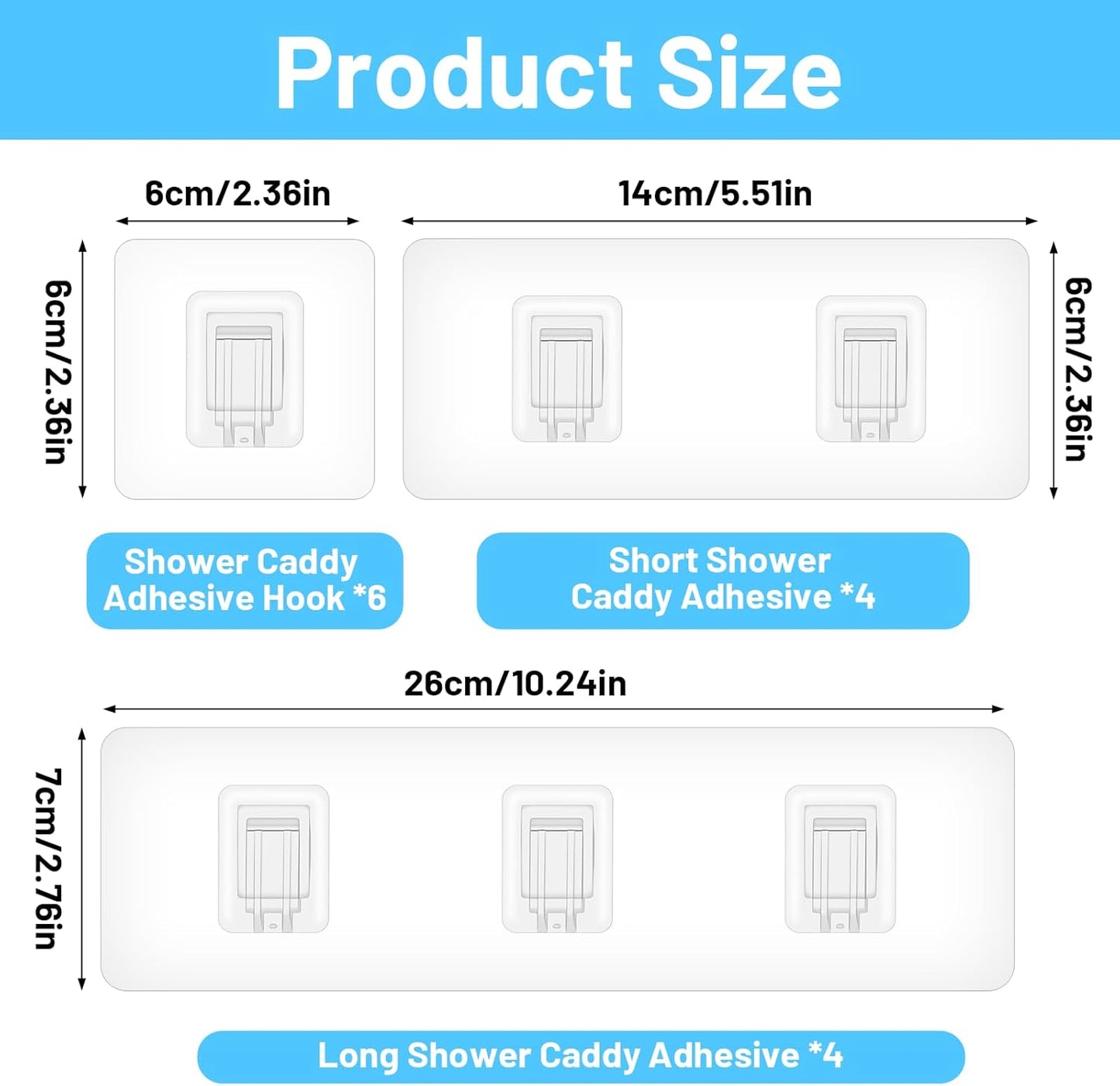 Skiennix Shower Caddy Adhesive Hooks - Waterproof, Strong Adhesive, No Drilling | 14 Pack for Bathroom & Kitchen