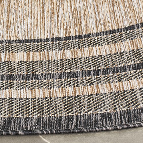 SAFAVIEH Courtyard Outdoor Round Rug 6'7", Natural & Black CY8475-37312