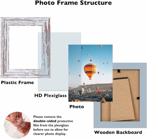 JCJMY Rustic White 3x4 Picture Frame - Versatile Wall Hanging or Tabletop Display with Shatter-Resistant Plexiglass