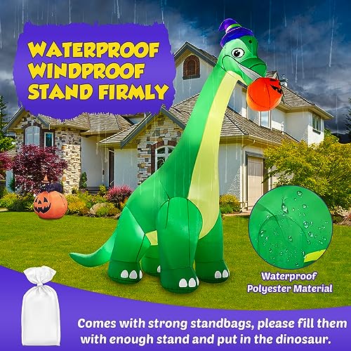 Giant Halloween Dinosaur Inflatable Decoration with LED Lights - 13Ft Yard Blow Up with Pumpkin & Witch Hat for Outdoor & Indoor Holiday Parties