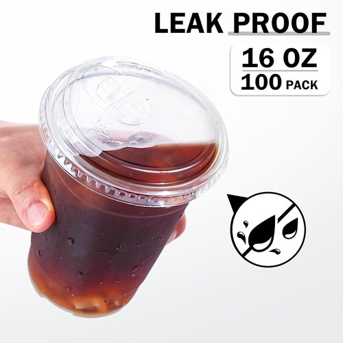 BYSNOW 16 oz Clear Plastic Cups with Lids - 100 Pack Disposable Iced Coffee & Smoothie Cups