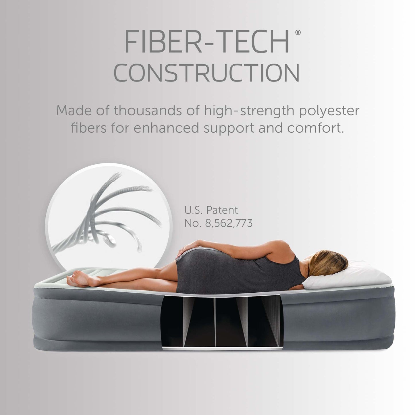 Intex PremAire I Fiber-Tech Elevated Dura Beam Technology Home Air Mattress Bed with Electric Built-in Pump, Full