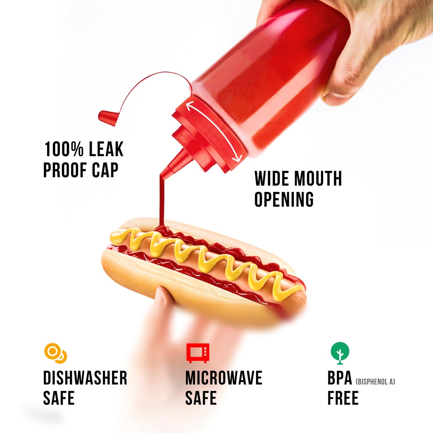 Norcalway 24 oz Large Condiment Squeeze Bottles for Sauces - Leak Proof - 4 Pack (XL)