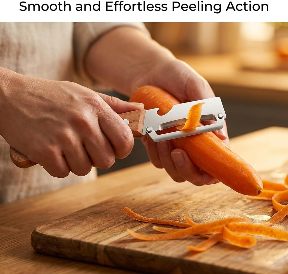 Skiennix 2-Pack Multifunctional Vegetable Peeler - 2-in-1 Kitchen Tool with Wooden Handle & Stainless Steel Blade for Potatoes, Carrots, Fruits & More