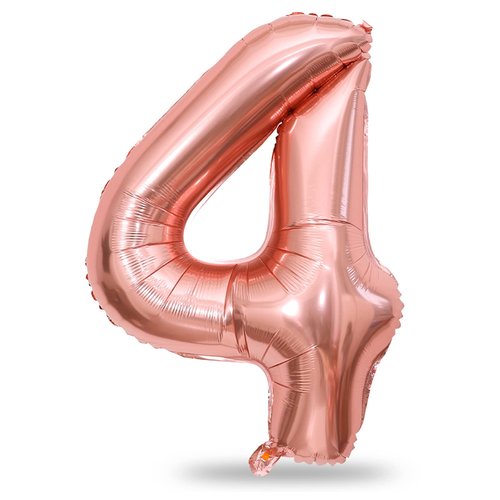 40 Inch Rose Gold Number 4 Balloon for Girls, Large Self Inflating Foil Number Balloons 0-9, Digit 4 Helium Balloons for Women 40th Anniversary 4th Birthday Engagement Party Decoration Supplies
