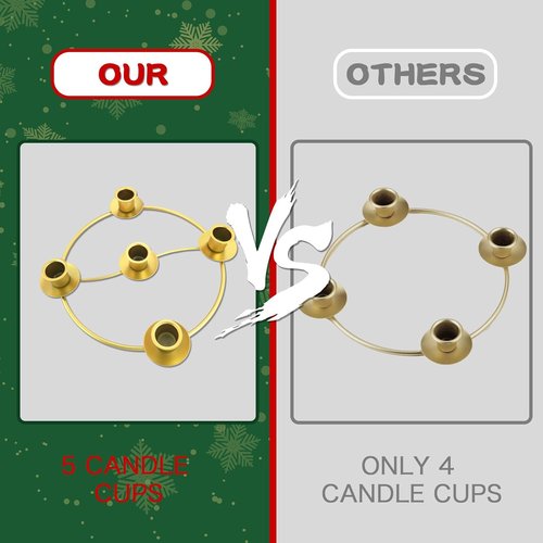 Advent Wreath Candle Holder - Elegant Christmas Candle Rings for Tapered Candles | Gold Finish