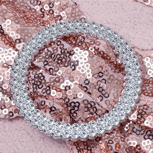 50 Pack Rose Gold Sequin Chair Sashes Bows for Wedding Party Decor