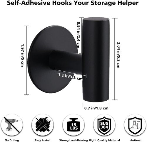 Bntuk Heavy Duty Adhesive Hooks - Stainless Steel Waterproof Coat & Towel Holders | 2 Pack