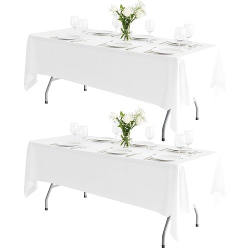 BIGTONE 2 Pack Polyester Tablecloth White 60 x 102 Inch, Wrinkle Resistant Table Cloth for 6 Feet Rectangle Tables, Stain and Washable Table Cover for Dinning Wedding Banquet Restaurant Party