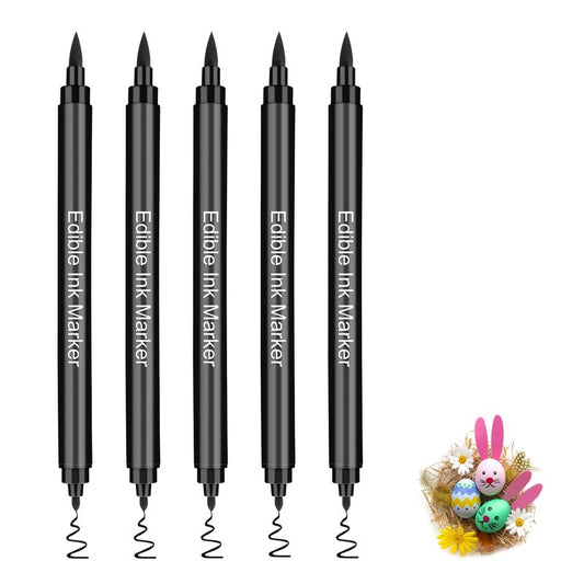 Food Coloring Pens, 5Pcs Black Double Sided Edible Food Coloring Markers with Fine and Thick Tip, Food Grade Gourmet Writers for DIY Cake Decorating, Cookies, Frosting, Fondant, Easter Eggs