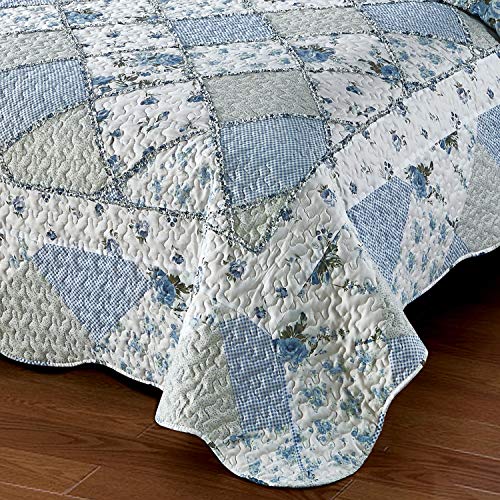 Oversized King Quilt Set Blue Floral Patchwork Alaska King Bedspread - VIVILINEN