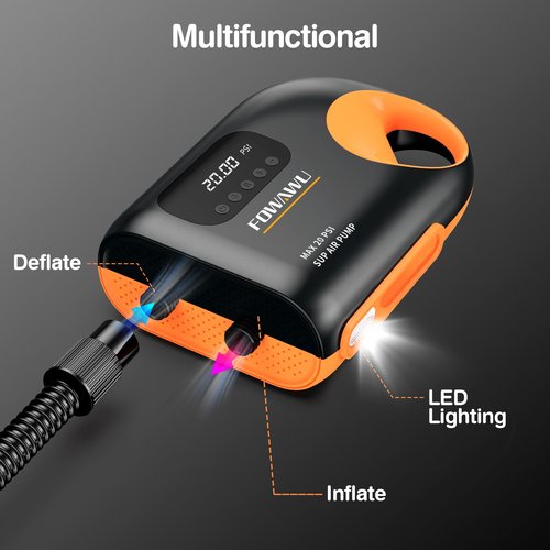 FOWAWU 20 PSI Paddleboard Pump, Sup Pump Electric DC 12V Car Connector, Paddle Board Pump Intelligent Dual Stage Inflation & Deflation, Auto-Off