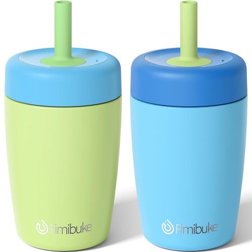Fimibuke Kids & Toddler Cups Spill Proof, 12 OZ Insulated Sippy Cups for Toddlers Boys Girls, BPA-Free Toddler Straw Tumbler, Stainless Steel Kids Water Bottle with Twist Lids & Silicone Straw, 2 Pack