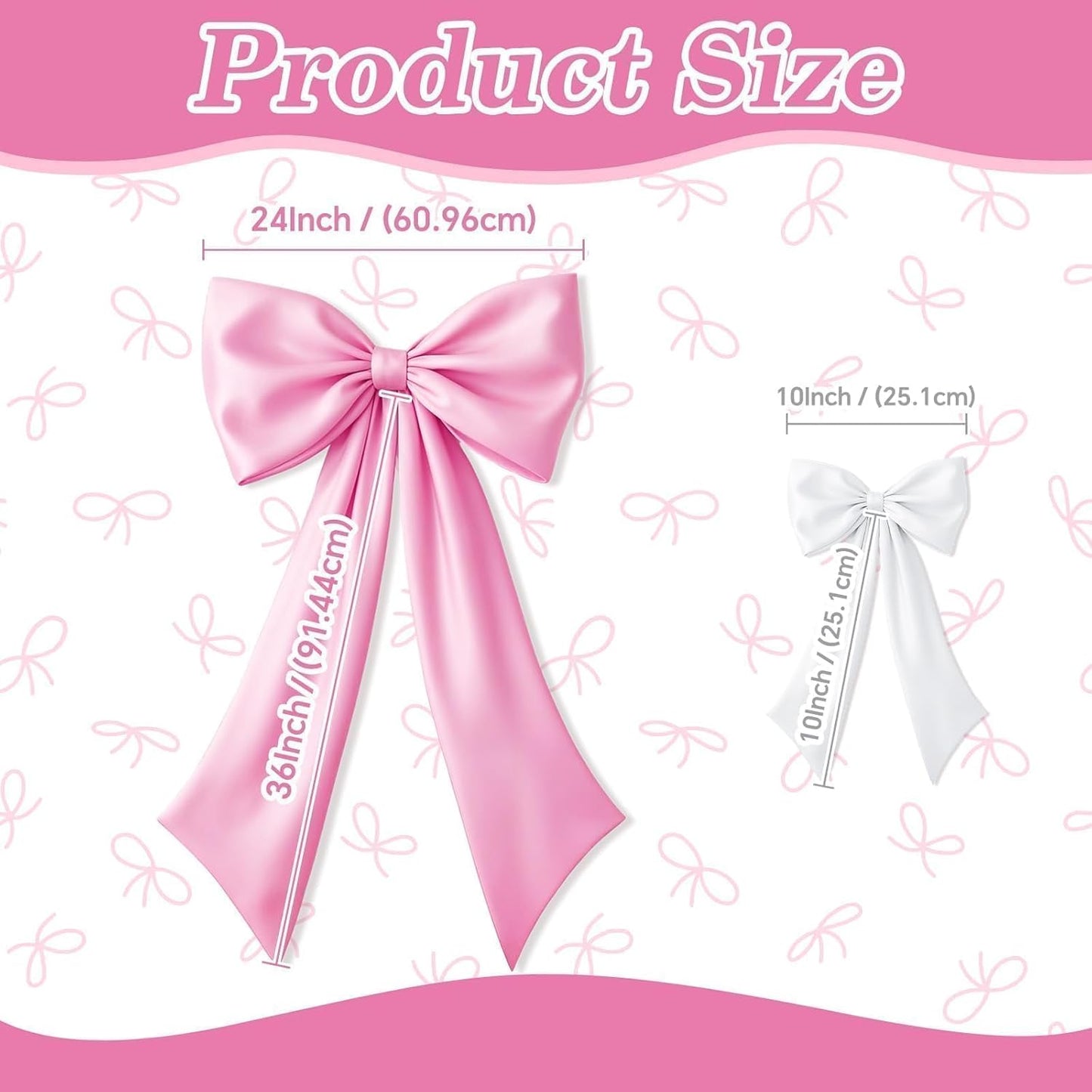 Skiennix Pink & White Bow Decor - 2 Pack Large & Small Coquette Room Backdrop for Events
