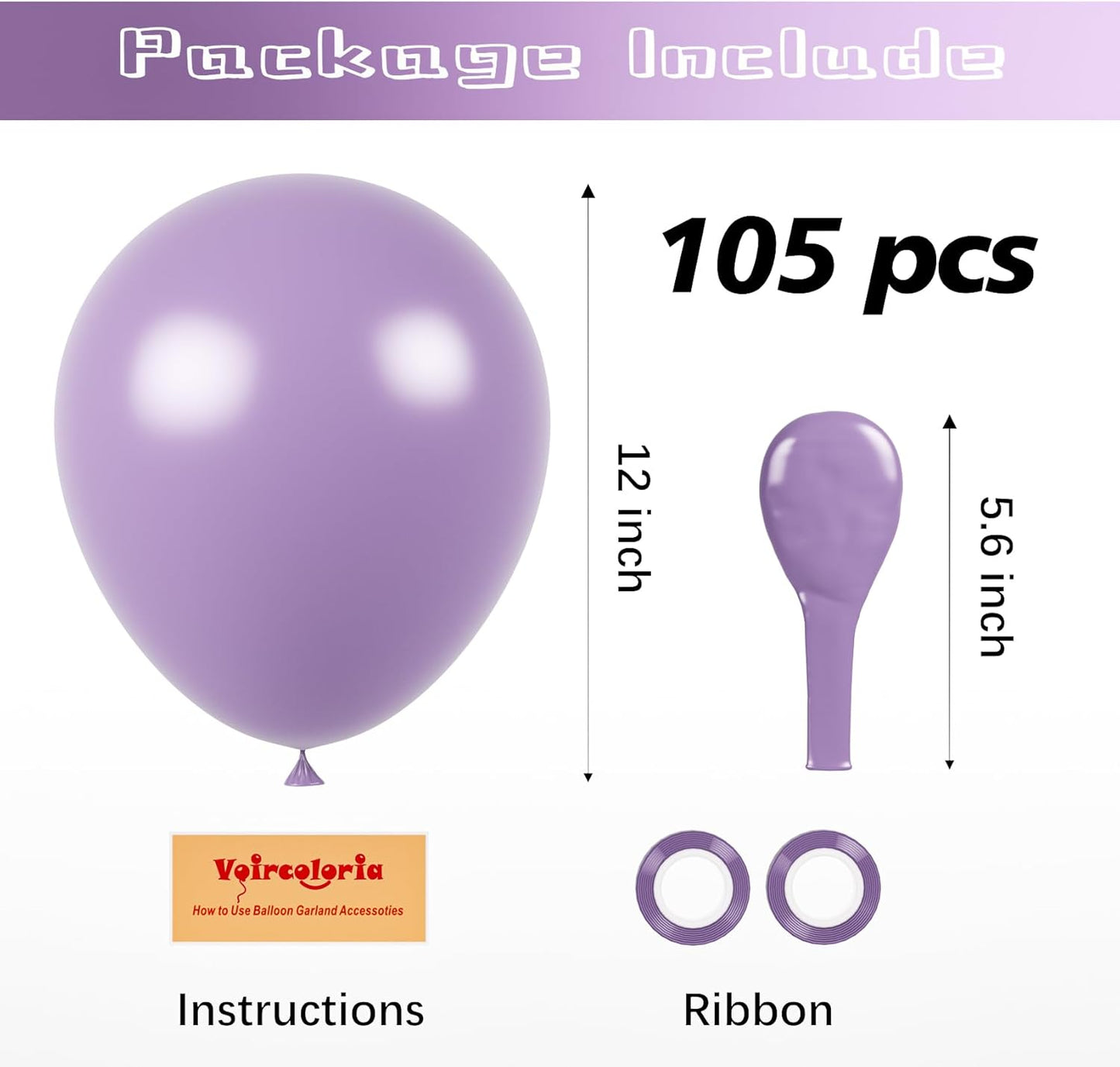Voircoloria 105pcs Lilac Purple Balloons - 12-Inch Latex Party Balloons for Celebrations & Events