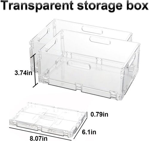 Foldable Plastic Baskets by [Brand Name] - Stackable Storage Solution with Handles | 2-Pack for Home & Office (8.07” x 6.1” x 3.74”)