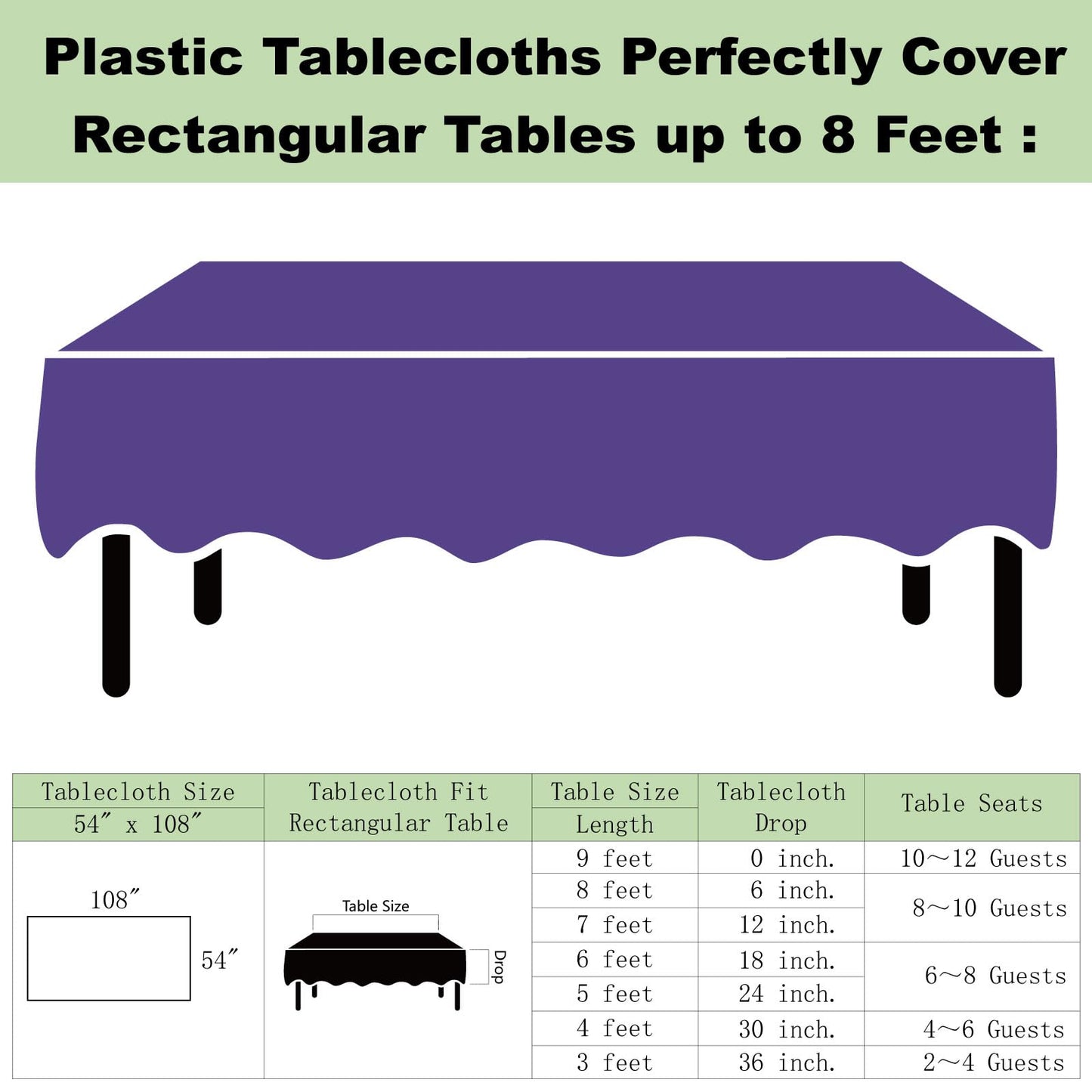 Plastic Purple Tablecloths 3 Pack Violet Disposable Table Covers 54" x 108" Table Cloths for Parties Mermaid Gras Parties Birthdays Weddings, Fits 6 to 8 Foot Rectangle Tables