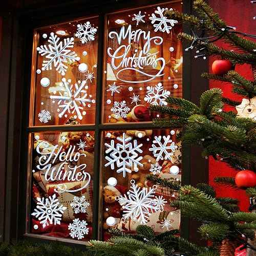 YUJUN 8 Sheets Winter Snowflakes Window Decals,Christmas Blue Oil Painting Snowflakes Stickers for Christmas Glass Home Decor and Xmas Winter Window Decoration