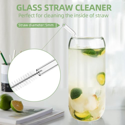 BELICOO 4PCS Glass Cups with Lids and Straws, 17oz Drinking Glasses with Bamboo Lids and Glass Straw, Ice Coffee Cups Glasses Set for Beer, Cocktail, Tea, Coke, Juice, Soda