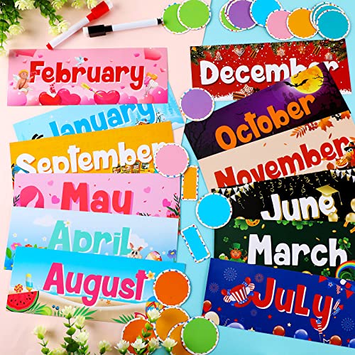 Cute Geyee 52-Piece Magnetic Holiday Monthly Headliners & Bulletin Board Set