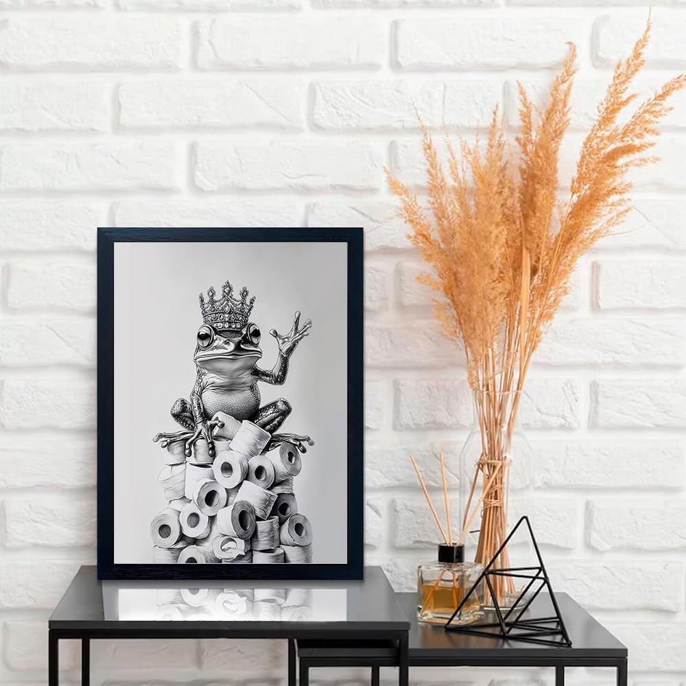 Orvannaatr Bathroom Wall Art - Framed Black and White Frog Design | Playful Decor for Any Bathroom