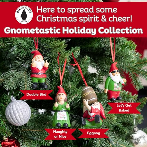 Gnometastic Double Bird Naughty Gnome Christmas Ornament - Funny Holiday Decor for Adults