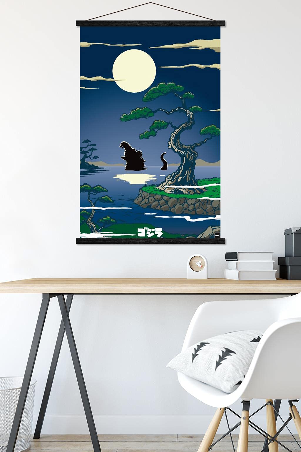 Trends International Godzilla-Lake Wall Poster with Magnetic Frame, 22.375" x 34", Premium Print and Black Hanger Bundle