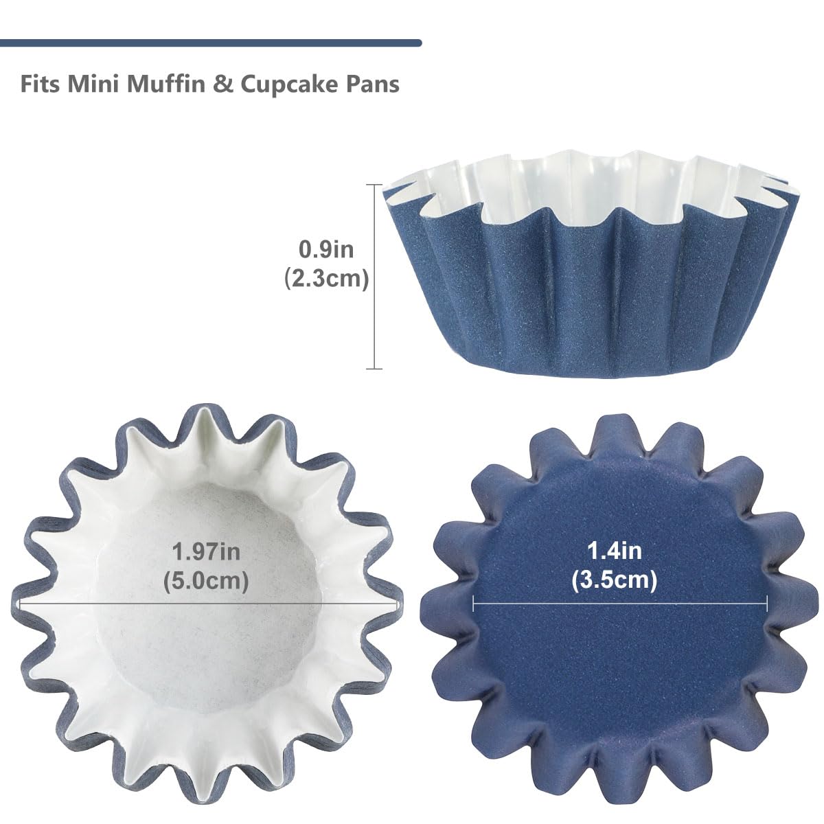 Caperci Grease-Resistant Navy Blue Mini Cupcake Liners 200 Counts - Heavy Duty Paper Muffin Baking Cups, Odorless, No Muffin Pan Needed, Easily Peels (Navy Blue)