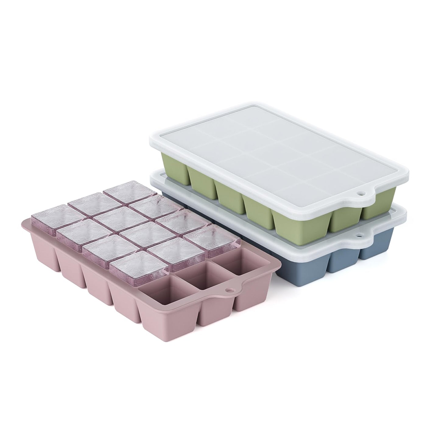Silicone Ice Cube Tray 3 Pack, HANCELANT Ice Cube Mold, Ice Trays for Freezer with Lid for Whiskey, Cocktail, Drinks and Food, Freezer, BPA Free, Easy Release