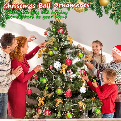 46 Pcs Christmas Tree Ornaments Set Red & Green Holiday Decor