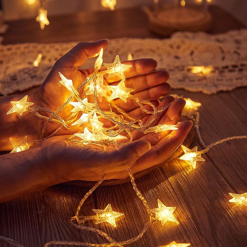 WFGGEH Star Fairy String Lights - 10ft USB Powered 20 LED Warm White for Party & Home Decor
