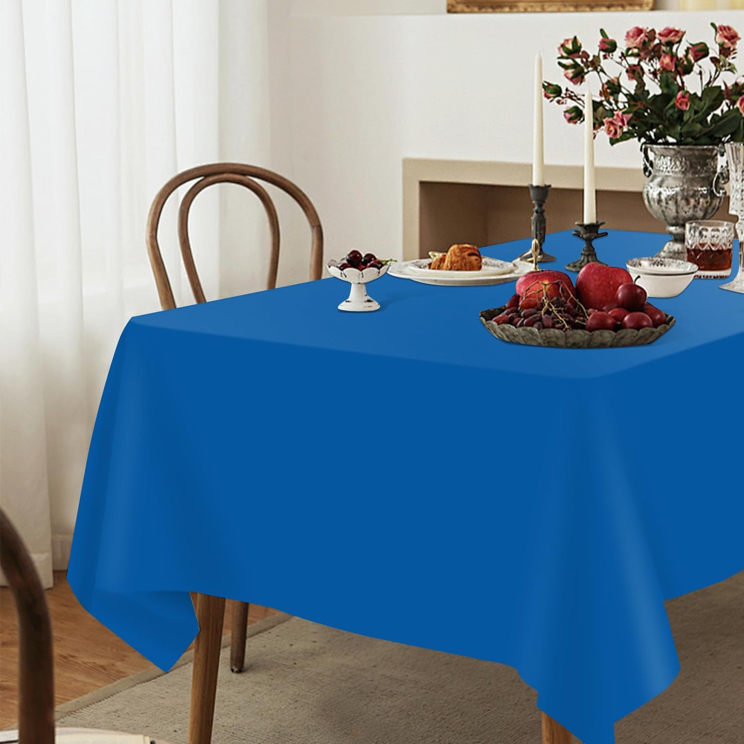 YSYJ 3 Pack Royal Blue Plastic Tablecloth Disposable Rectangular Table Cloth 54 x 108 Inch Table Cover for Parties