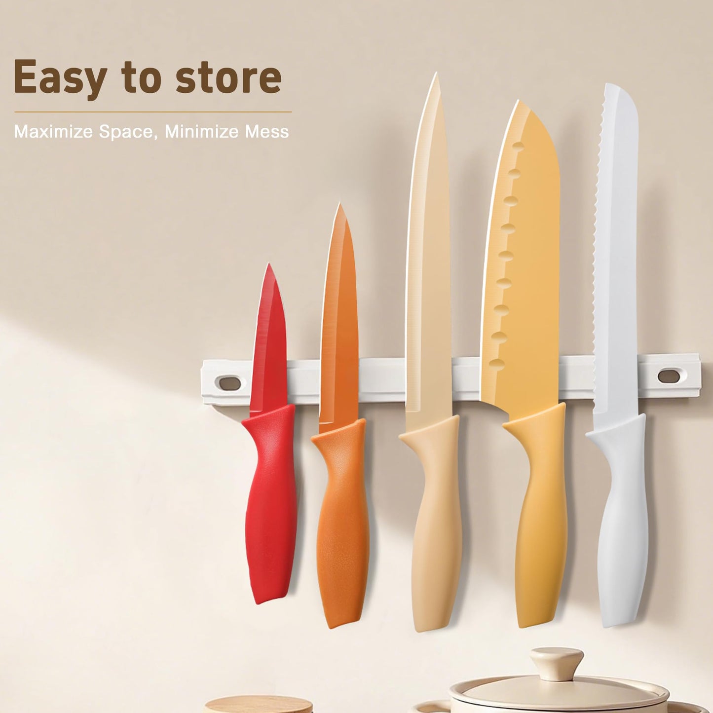 XTL 5-Piece Kitchen Knife Set with Matched Blade Guards, Stainless Steel Knife Set With Nonstick Ceramic Coating, Dishwasher Safe, Rustproof, 5 Knife Set for Kitchen Cooking, Cutting & Chopping