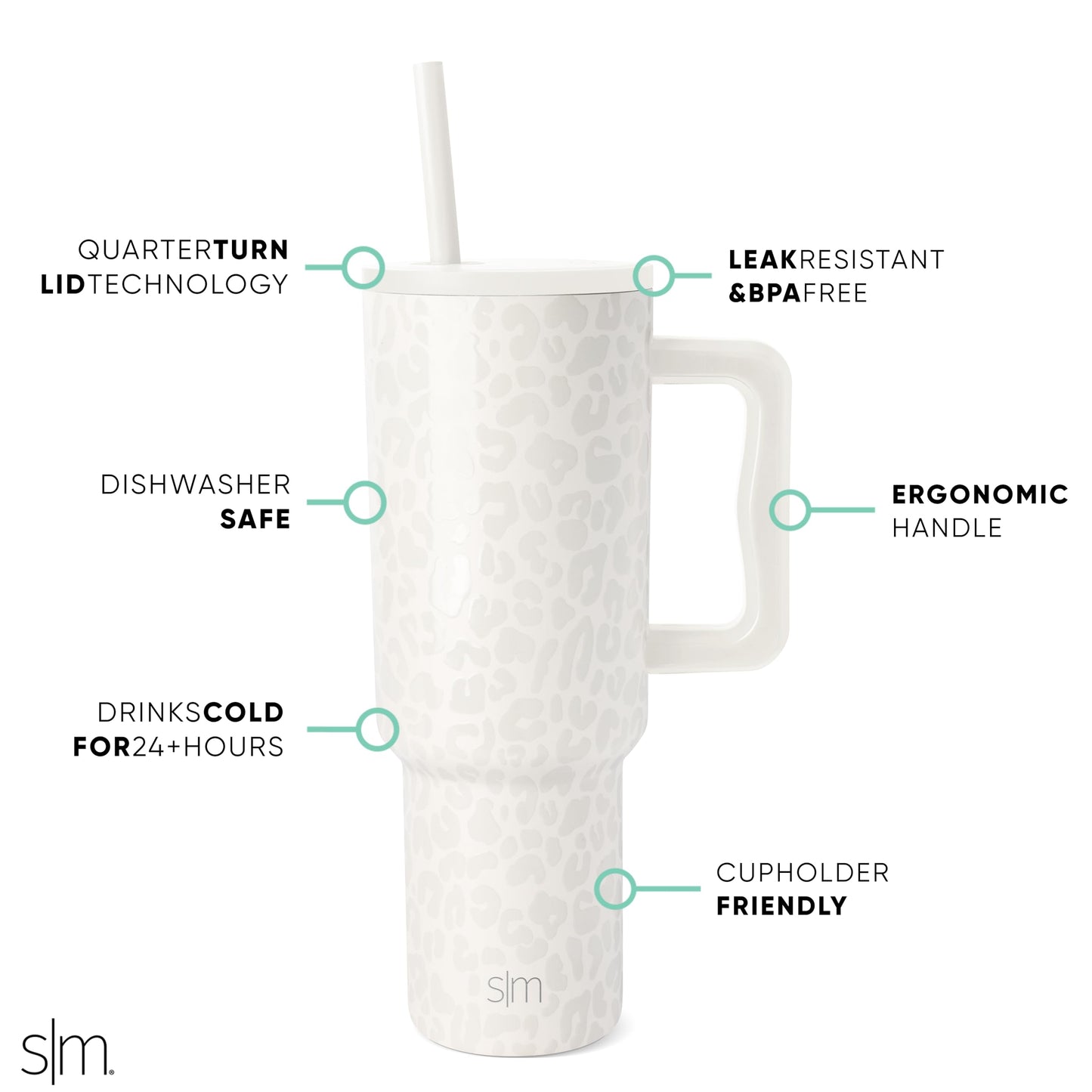 Simple Modern 40 oz Trek Tumbler with Handle and Straw Lid | Cup Holder Friendly Insulated Stainless Steel Travel Mug | Cream Leopard