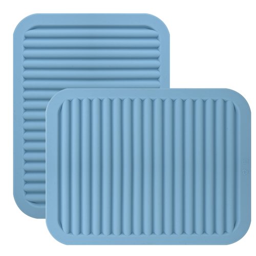 IFFMYJB Silicone Trivet Mat for Hot Pots and Pans, Heat Resistant Silicone Mat, Multipurpose Trivets Mats, Flexible Durable Blue Hot Pads for Countertops, Non-Slip Rectangular Pad Pot Holder 2 Set
