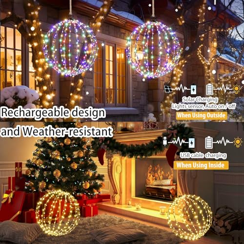 16-inch Solar LED Globe Christmas Lights - Waterproof Outdoor Decor, 2-Pack