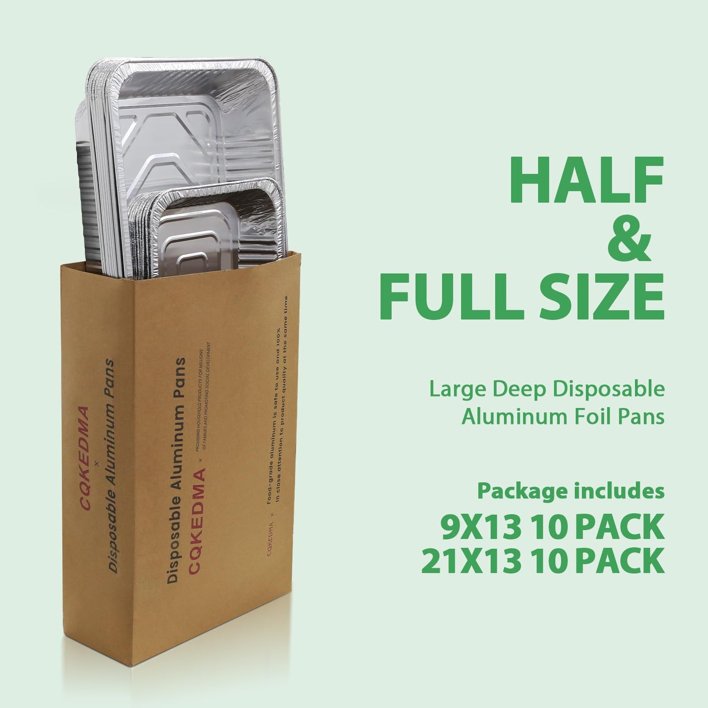 CQKEDMA Aluminum Foil Pans 20 Pack, 9x13 10 Pack, 21x13 10 Pack, Disposable Full Size Large & Small Food Containers for Roasting, Restaurants, Cooking, Heating, Buffets