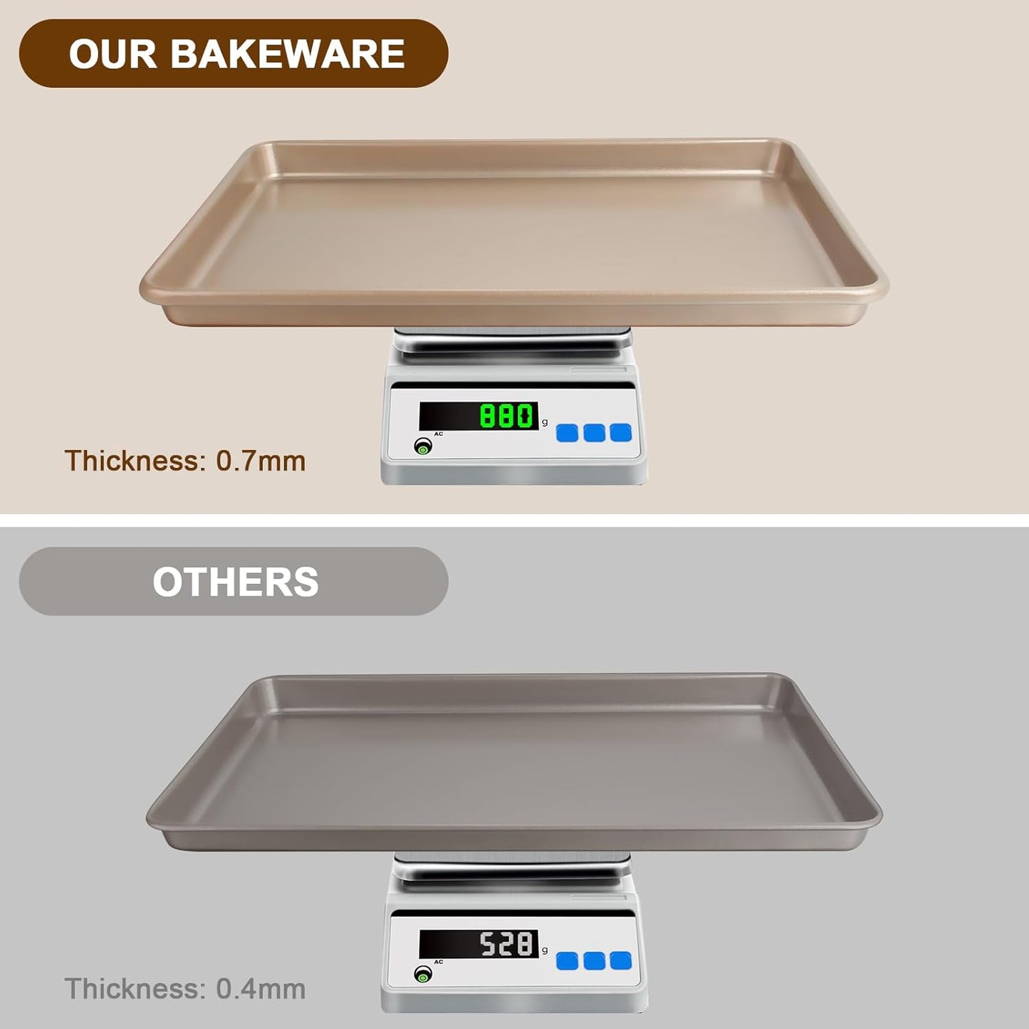 Skiennix Baking Sheet Pan Set - Nonstick Heavy Duty Cookie Sheets | 3-Piece Champagne Gold Set