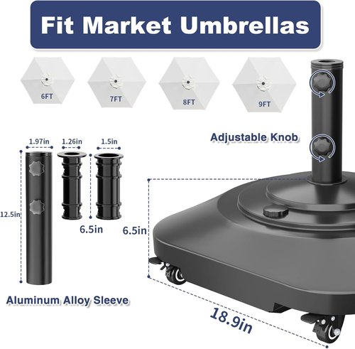 Heavy Duty Patio Umbrella Base by [Brand Name] - Fillable 100lb Mobile Stand with Wheels | Windproof Outdoor Holder for Deck, Poolside, Lawn