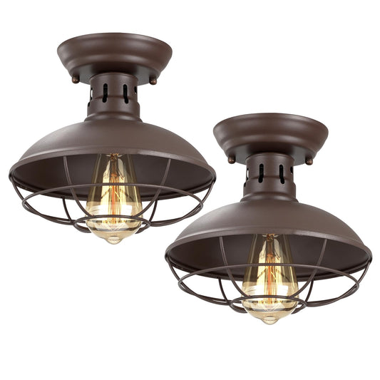 FRIDEKO HOME 2 Pack Farmhouse Flush Mount Ceiling Light Industrial Ceiling Light Fixture Rustic Copper Metal Cage Flush Mount Ceiling Light E26 Base for Hallway Foyer Kitchen Porch