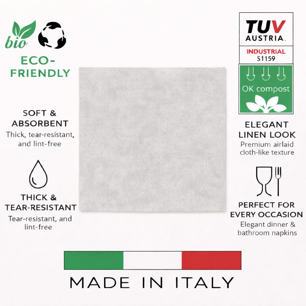 Made in Italy Luxury Airlaid Linen-Feel Disposable Napkins – Soft, Absorbent, Cloth-Like Dinner Napkins in an Elegant Pearl Suede-Like Design for Parties, Weddings & Upscale Events