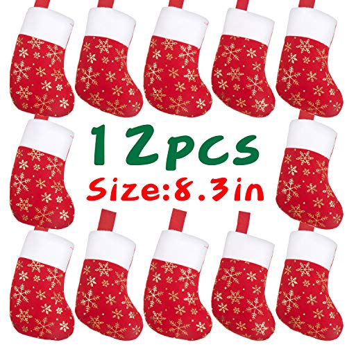 DIYASY Glitter Snowflake Christmas Mini Stockings 12 Pcs - 8 Inch Felt Holiday Gift Holders