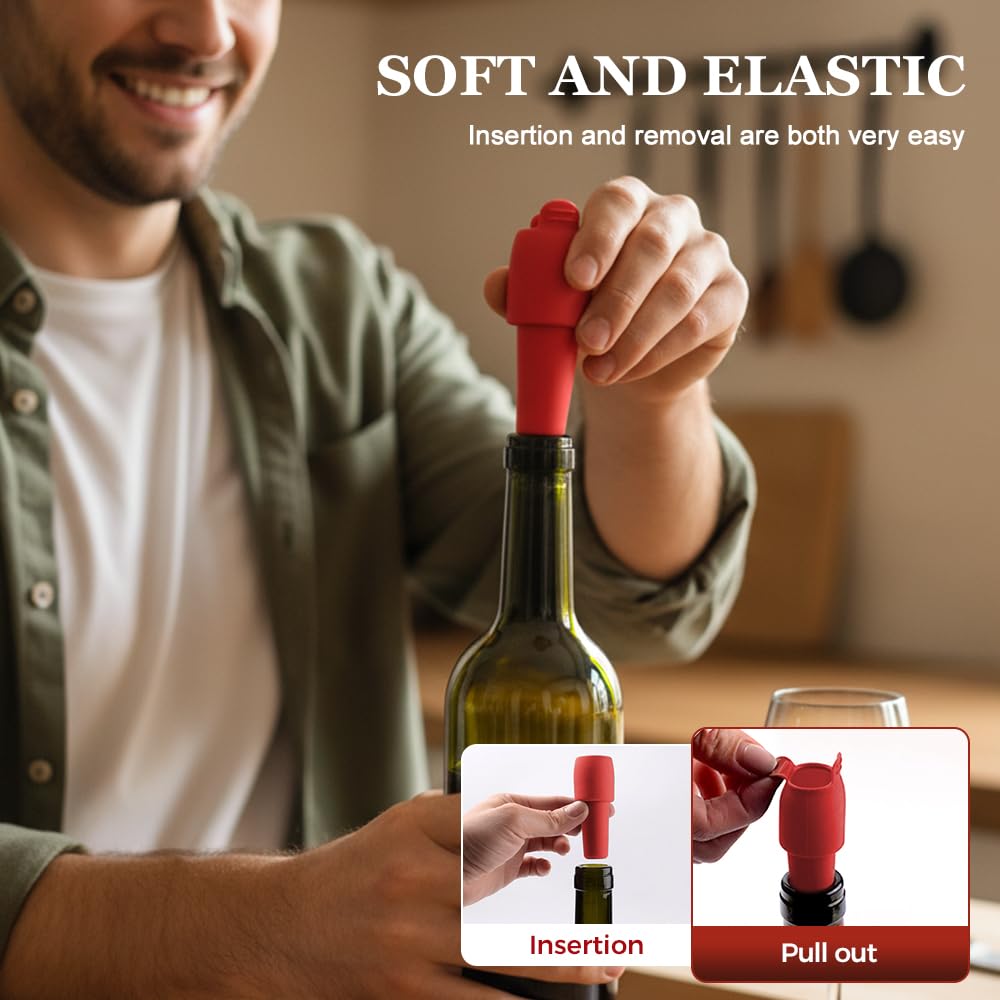 Silicone Wine Stopper, 2026 New Wine Stoppers for Wine Bottles, Reusable Seal Bottle Cover for Wine Beer Champagne, Glass Bottle Sealer Covers for Home Use (4 Pcs)