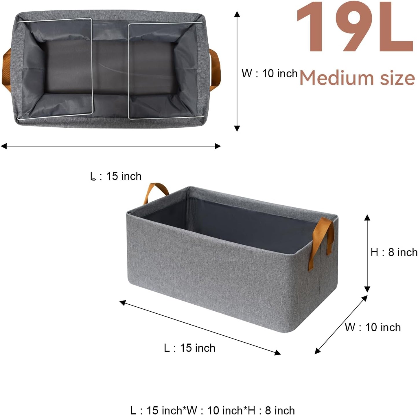 SNWDN Storage Bins - 6 Pack Medium Fabric Baskets for Closet Organization with Handles | Gray 15''L x 10''W x 8''H