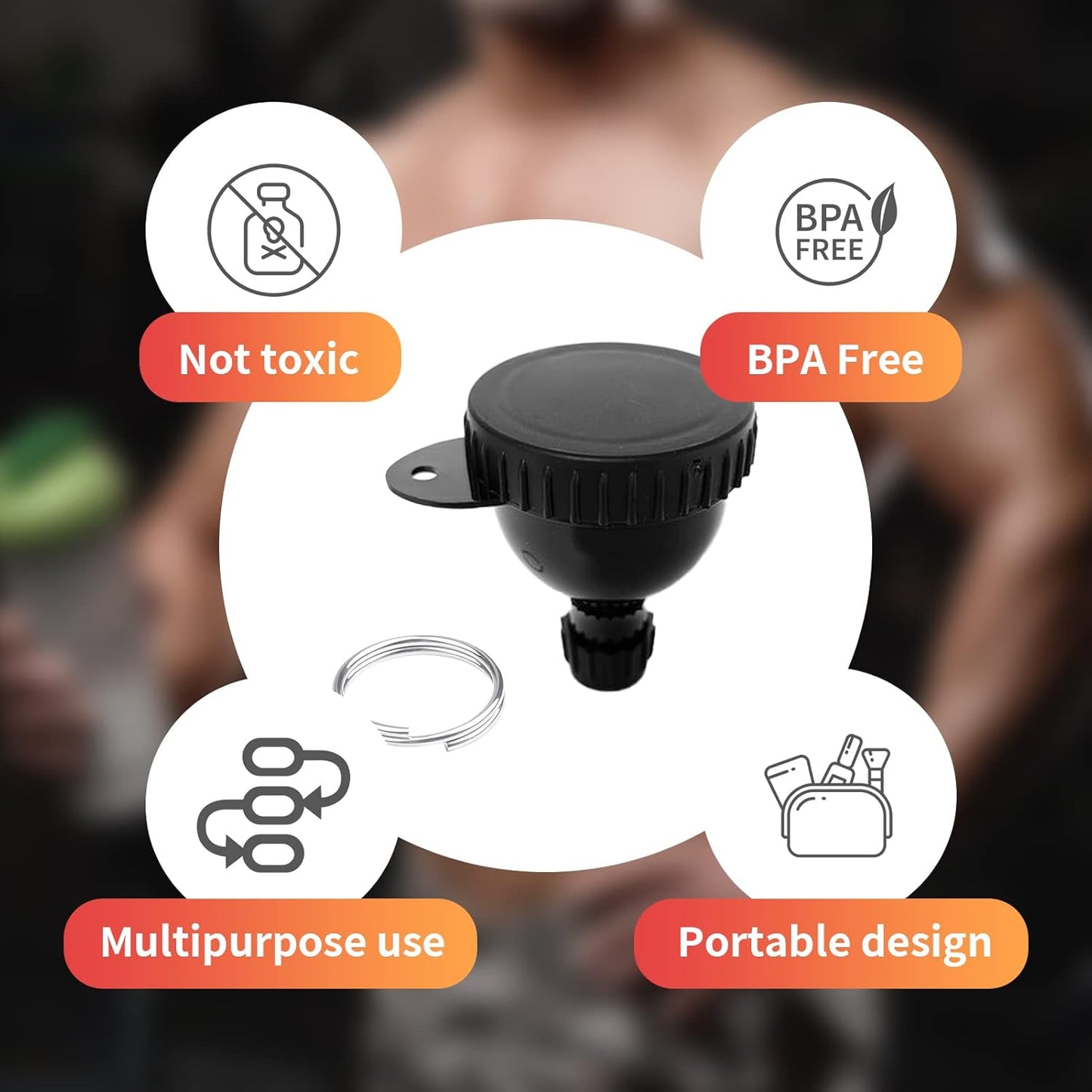 Skiennix Protein Powder Container - 50ml Portable Holder with Mini Funnel & Keychain | Black