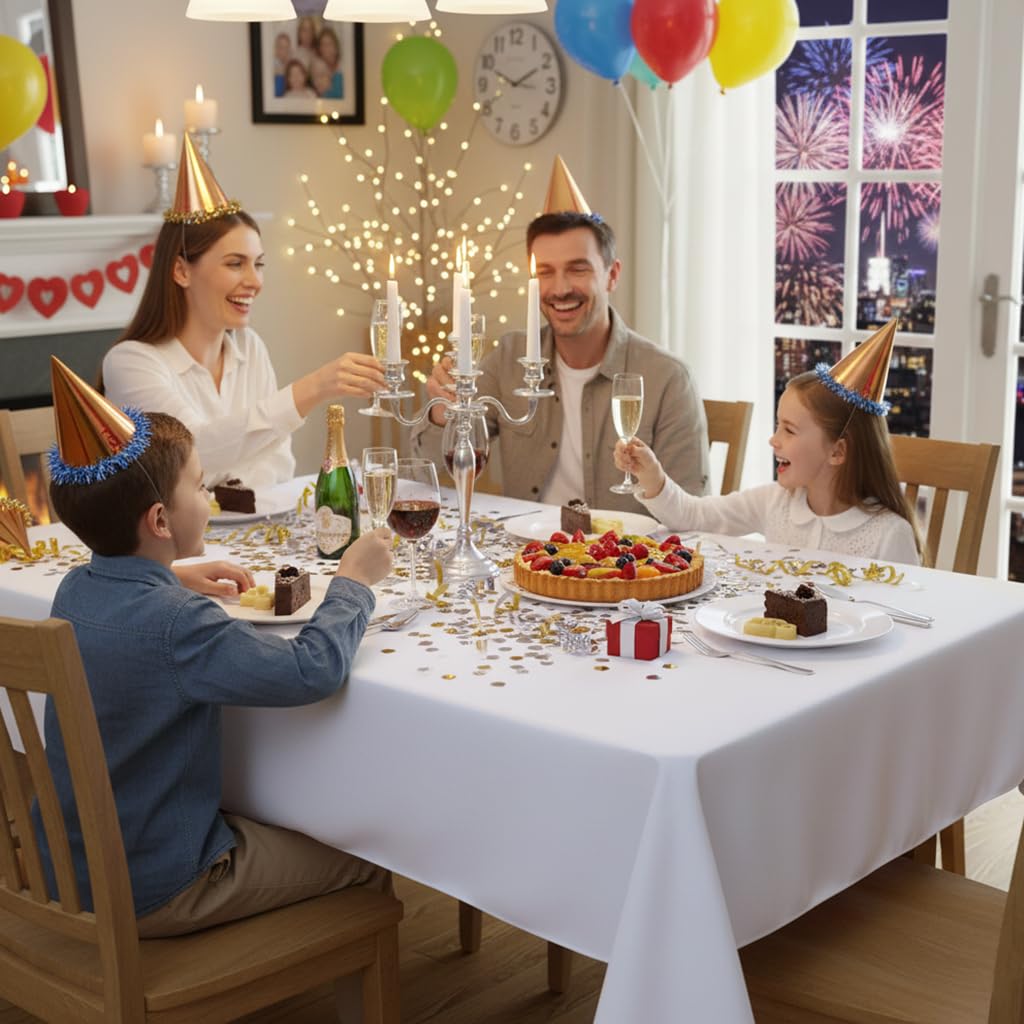 sancua Rectangle Tablecloth - 70 x 90 Inch - Stain and Wrinkle Resistant Washable Polyester Table Cloth, Decorative Fabric Table Cover for Dining Tables, Buffet Parties and Camping, White