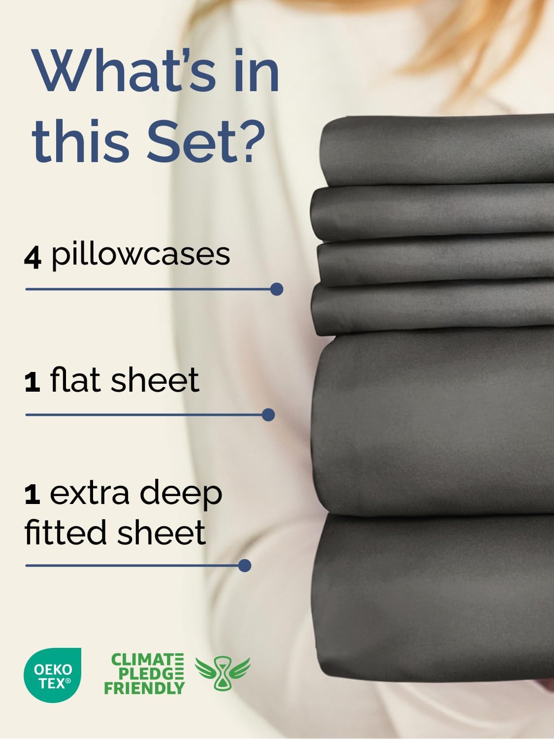Skiennix Extra Deep Queen Sheet Set | 6-Piece Breathable Cooling Bedding - Soft, Wrinkle-Free Charcoal