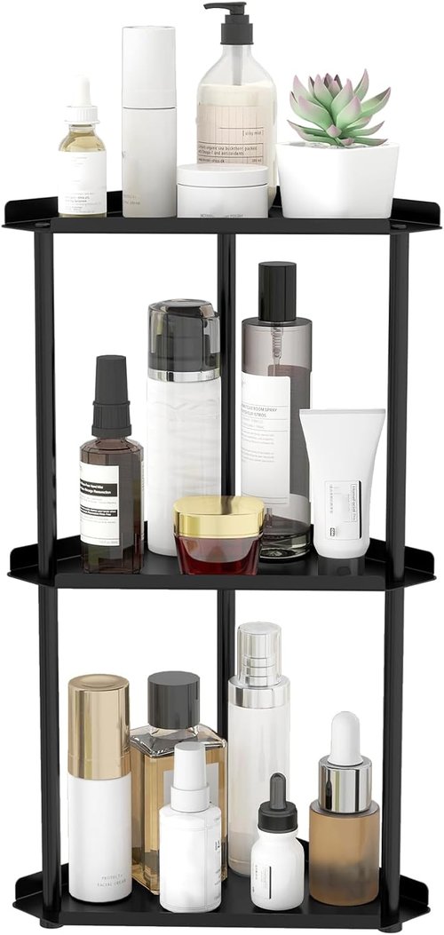 Jesginboo 3-Tier Bathroom Counter Organizer - Stylish Vanity Shelf for Skincare & Makeup - Black